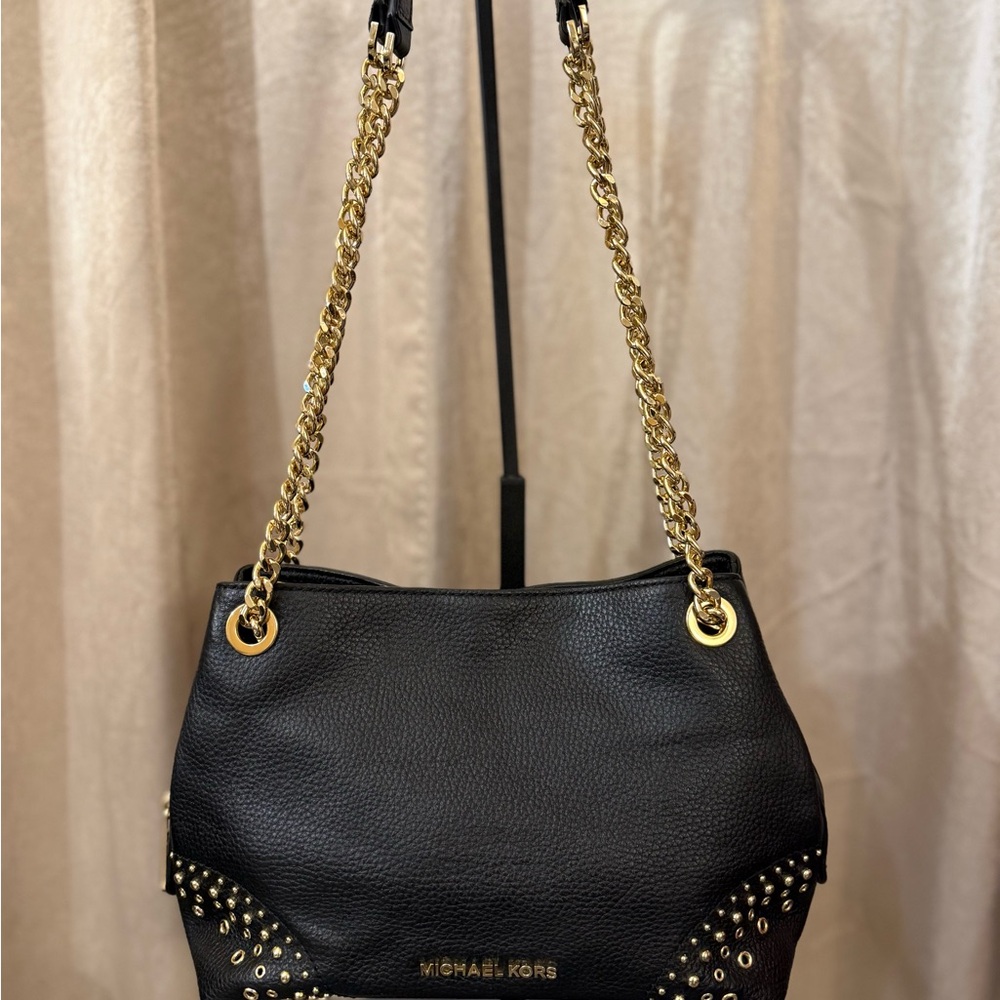 Michael Kors Black and Gold Studded Shoulder Bag